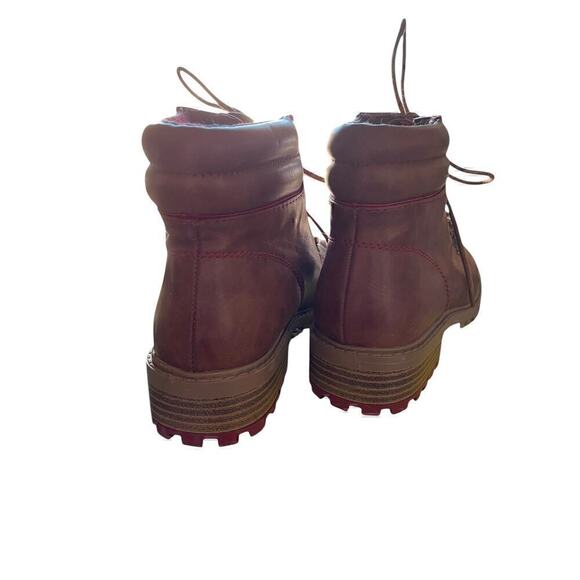 Cabincore ankle boots camel brown lace up tread botton plaid accent Size 6 - Picture 3 of 8